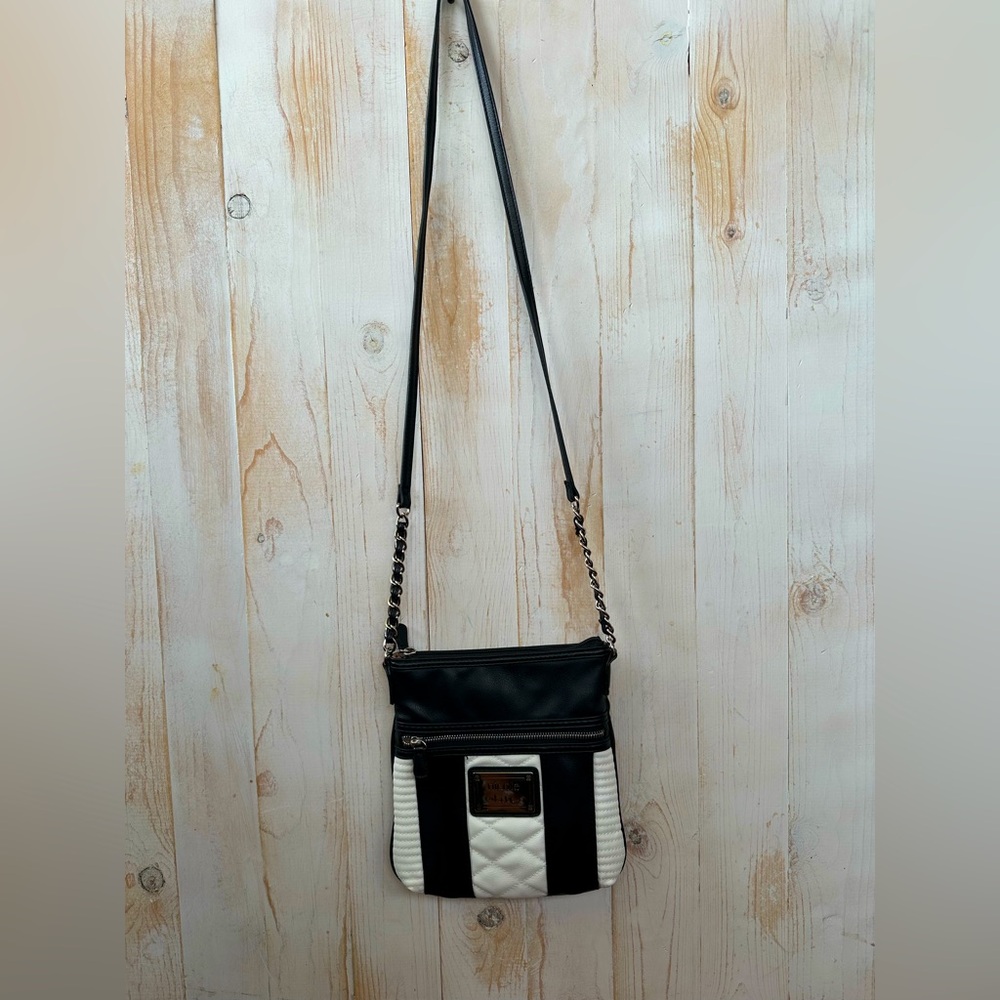 Nicole Miller Black and White Quilted Crossbody Bag